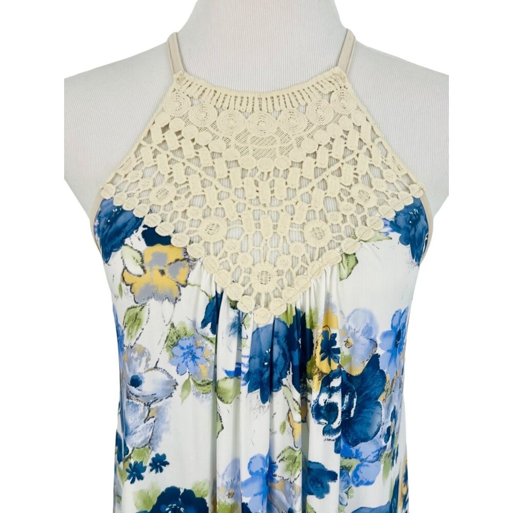 NWT Blue Ditsy Floral Lace Crochet Mini Dress | Cottagecore Coquette Soft Girl L - Picture 4 of 15